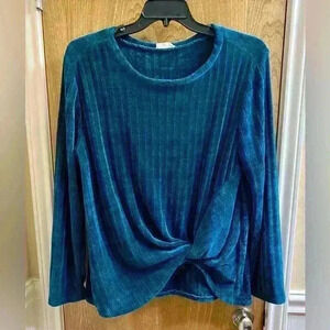 Humming Bird Tie Front Butter Soft Blue Sweater Size Large